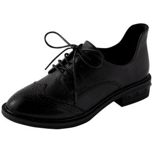 MIOLLIBARN | Brogue Shoes For Women Black Lace-up Retro British Style Genuine Leather