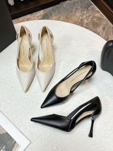 Korean Style Hollow out Side Single Shoes Fashionable Commuting High-End Sensation Pointed Toe Low Cut Thin Heel High Heels