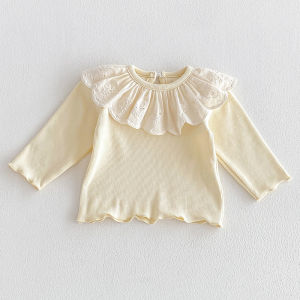 Summer Baby Girls White T-shirt Spring Lace Girls Casual Ruffle Shirt Long-Sleeve Tops Toddler Clothing 0-24m Infant Blouses