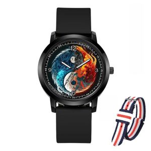 Waterproof Tai Chi Yin Yang Dragon And Phoenix Electronic Quartz Watch Rubber Band Alloy Case Ordinary Glass Mirror Neutral Watch