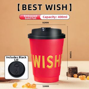 LANYUEXING | Red Embossed Gold Double-layer Coffee Cup with Lid Custom Logo