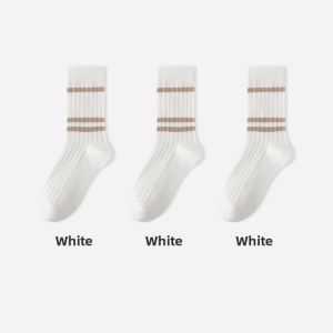 miiow | Womens Mid-Calf Socks Breathable No-Cuff Striped Cotton Socks Anti-Bacterial Quick-Dry Spring Summer New Arrival MiiOW Cat Person