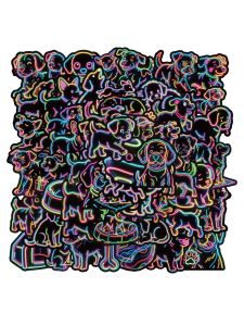 Colorful Neon Light Stickers Cartoon Dogs Dinosaurs Cats Graffiti Design Luminous Wall Decor Suitcase Water Bottle Phone Case Power Bank Waterproof