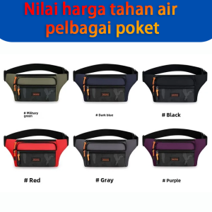Canvas Beg Samping Pinggang Kalau Air untuk Sukan Kasual Luar Ruangan Beg Pinggang Lelaki Kapasiti Besar Lapisan Berganda Anti-Curi Bukan Berjenis dengan Petak Berganda
