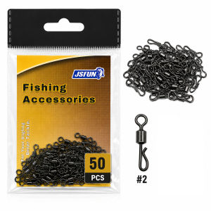 JSFUN 50Pcs Q-Shaped Fishing Swivels Snap Hooks Assorted Sizes for Carp Coarse Fishing Tackle