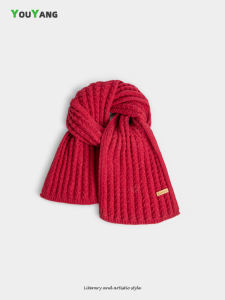 Khăn Choàng Len Đỏ Dệt Kim Cho Nữ Mùa Đông Ấm Áp Màu Trơn Lớn Đỏ Rượu Vang Khăn Choàng Tròn Cổ Dài 160cm Polyester