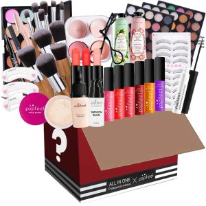 POPFEEL All-in-One Makeup Gift Set - ชุดแปรงแต่งหน้ามืออาชีพ อายแชโดว์ Palette & Lip Gloss Kit วันหยุดของขวัญกล่องสําหรับ Begi