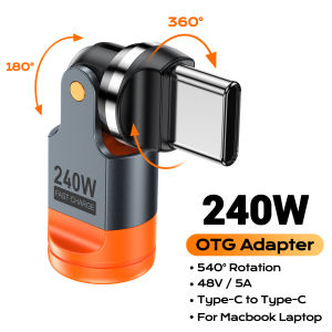 AUFU 240W USB C to Type C OTG Adapter PD3.1 5A Fast Charge Cable Converter for iPhone MacBook Laptop 540 Rotation Type C Adapter
