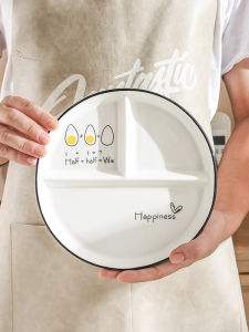 จานแบ่งอาหารลดไขมันแบบแบ่งช่องเครื่องใช้บนโต๊ะอาหารสำหรับอาหารเช้าสำหรับครอบครัวใช้ในบ้านจานแบ่งช่องเซรามิกสำหรับเด็กจานวัดปริมาณสำหรับลดน้ำหนัก