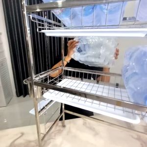 ชั้นคร่อมอ่างล้างจานมีถาดรองน้ำ ชั้นคร่อมซิ้งค์แบบมีถาดรองน้ำสแตนเลส304 รุ่น 2 ชั้น/1 ชั้น แถม ที่วาง เขียง ช้อน มีด ครบ