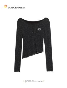 Slim Fit American Style Base Shirt Womens Asymmetrical Long Sleeve T-Shirt Trendy Slimming Fashionable Inner Wear Autumn New Arrival