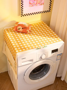 Waterproof Cotton Linen Washer Lid Cover Cartoon Microwave Oven Refrigerator Dustproof Protector Grid Pattern Home Textile