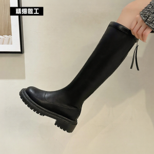 YX | Slimming Retro Black Thick Sole High Boot