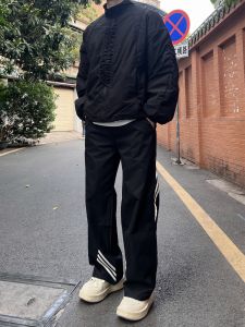 Retro American Striped Design Niche Sports Pants Men Casual Wide Leg Couple Trousers Trendy Youth Spring Autumn Loose Fit