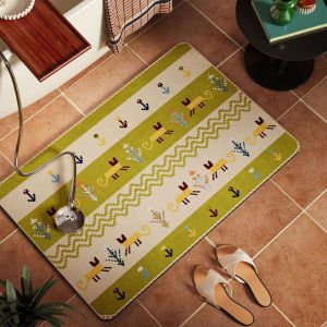 VIKAMA Ethnic Style Bathroom Mat Cat Flower Geometric Style Anti Slip And Absorbent Floor Mat Home Decor