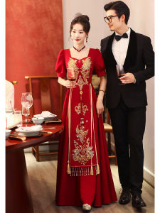 plus Size Wedding Dress Chinese Style Summer Thin Show He Wedding Dress Red Color Bride Gown with Embroidery mid Waist a Line Skirt
