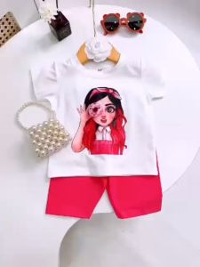 Bộ hè bé gái  sét bộ áo suông cotton cô gái phối quần legging dễ thương cho bé gái