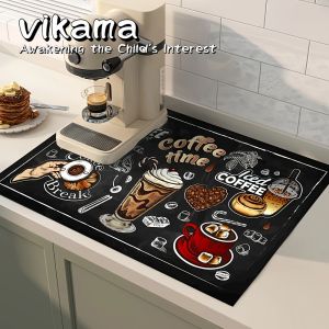 VIKAMA Coffee Machine Absorbent Mat Non-slip Table Mat for Dishes Vintage Kitchen Countertop Bar Decorations