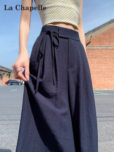 La Chapelle High Waist Draped Ice Silk Cotton Linen Wide Leg Pants Skirt Womens Summer Thin Hanging Sensation Mountain Brand Skirt Pants