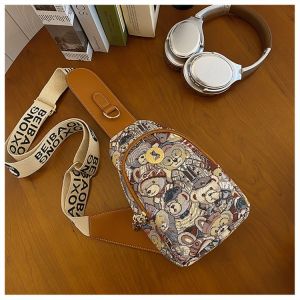 Fashionable Embroidered Bear Canvas Bag Womens Crossbody Bag Stylish Waist Bag Trendy Bag Casual Printed Handbag for Younger Women