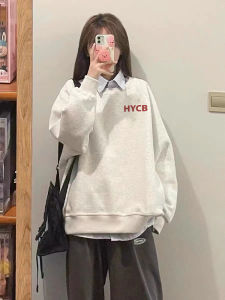 Pure Cotton American Retro Style Womens round Neck Sweatshirt Loose Lazy Style Overhead Shirt Gray New Arrival 2024