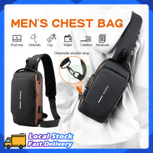 Men Crossbody Bags Multifunction USB Charging Fashion Chest Bag Waterproof Sling Shoulder Messenger Bag Anti-Theft Code Lock Large Shoulder Backpack