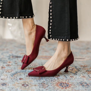 IELGY อารมณ์ฝรั่งเศส5ซม. รองเท้าส้นสูงโบว์