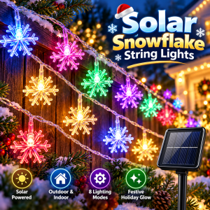 Fairy Lights Solar Christmas Snowflake String Lights Outdoor Waterproof Fairy Lights Warm White/Multicolor 8 Lighting Modes Solar Powered LED Garden Lights for Christmas Tree Home Patio Yard Party Wedding Holiday Decoration
