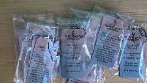 Travelers Prayer and Drivers Prayer pendant with protective and guiding prayers.