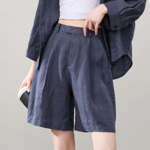 Quần Short Vải Lanh Cạp Cao Cho Nữ Mùa Hè 2025 Quần Ống Rộng Thoáng Khí Che Giấu Mỡ Quần Dài Ống Rộng Mỏng