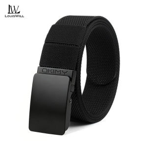LouisWill Men Sports Belt Outdoor Nylon Belt Adjustable Belt Rotating Buckle Nylon Waistband All Black Belt Youth Sports Canvas Pant Belt Simple Nice Waistband