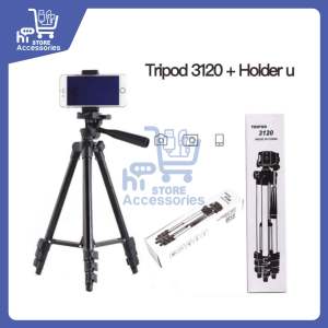 TRIPOD 3120 FULL BLACK 1 METER +HOLDER U FOR KAMERA DAN HANDPHONE HP