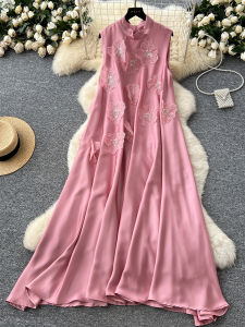 Váy Dài Không Tay Cổ Tròn Kiểu Pháp Sang Trọng Váy Dài Bằng Vải Satin Rộng Rãi Váy Dài Không Tay Váy Dài Mùa Hè