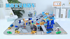 Bộ đồ chơi xe ô tô mini đường ray – bãi đỗ xe điện động trượt dốc cho bé trai đồ chơi trí tuệ