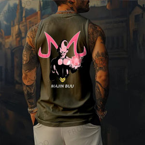 Bandai | Mens Dragon Ball Z Majin Buu Pink Villain Graphic Print Muscle Tank Top Gym Workout Vest for Anime Streetwear Fashion