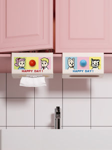 Kitchen Bathroom Wall Mounted Tissue Box Inverted Cabinet Face Towel Holder European Style Cartoon Element Drawstring Box