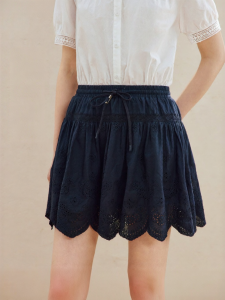 INMAN | Ballet Style Lace Hollow Embroidered Elastic Waist Midi Skirt