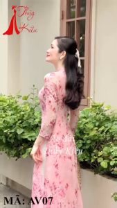 AV06 Áo dài Truyền thống đính ngọc 4 tà voan tơ cao cấp đẹp giá rẻ hàng may sẵn thiết kế hoa nhí màu hồng