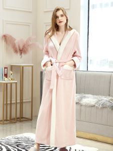 plus Size Coral Fleece Robe with Hood for Men And Women Thickened Autumn Winter Style Long Length Velvet Plush Sleepwear