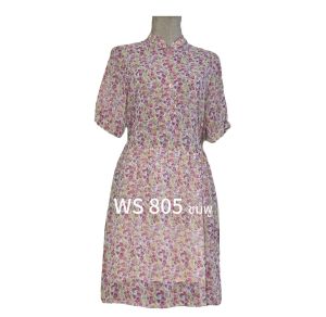 ชุดเดรส WCR ผ้าชีฟอง และซาติน Freesize สวยงาม ใส่สบาย (WS 805)