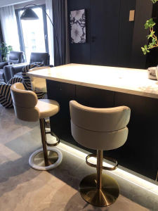 Elegant Rotating Adjustable Height Bar Stool French Style Designer Back Chair Home Use High Footrest Counter Chair Metal Material