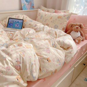 Korean Style Simple Washed Cotton Melange Dot Pattern Four Piece Bedding Set Duvet Cover Bed Sheet Student Dormitory Three Piece Set