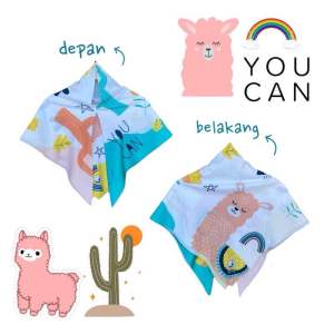 Voal Printing Instan Anak Motif Alpaca Rainbow / Hijab Instan Anak Motif Lucu