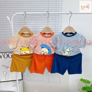 [Siêu Sale] Bộ Quần Áo Cộc Tay Mùa Hè cho Bé Trai Bé Gái 8-18kg MINKY MOM Set Đồ Bộ Ngắn Tay Cho Bé Trai Gái SỌC THÚ Lovely Kids Official Store