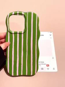 Colorful Stripes Glossy Wave Phone Case for iPhone 15 16 17 Pro Max 14 13 12 17 Air Double Color Contrast Hard PC Ins Cover