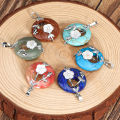 CSJA Natural Stones Pendant for Necklace Round Flower Leaf Amethysts Rose Quartz Rock Crystal Healing Tiger Eye Jewelry G384. 