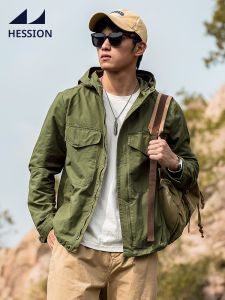 HESSION | Casual Hooded M65 Jacket Green Cotton