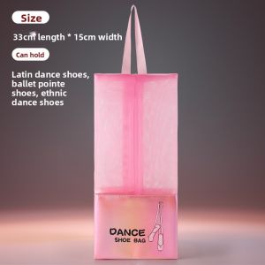 Pink Dance Shoe Storage Bag Childrens Ballet Practice Net Pocket Shoe Bag Zipper Shoe Bag Female Kids Sport Fitness Accessory