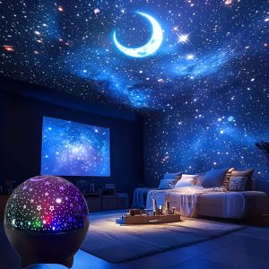 Star and moon projection night light fairy light bedroom LED atmosphere music synchronization color changing projection light