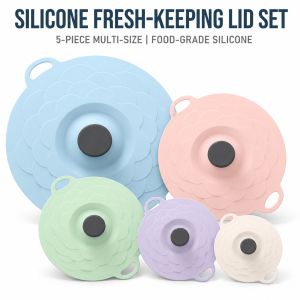 5 Pack Silicone Lids For Bowls Reusable Suction Seal Food Covers BPA Free Fresh Keeping Lid Set Microwave Safe